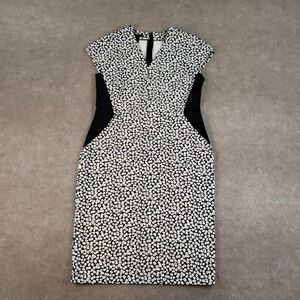 ESCADA Delivia Cocktail Dress Womens Sz 44 Black White Sleeveless Floral Stretch